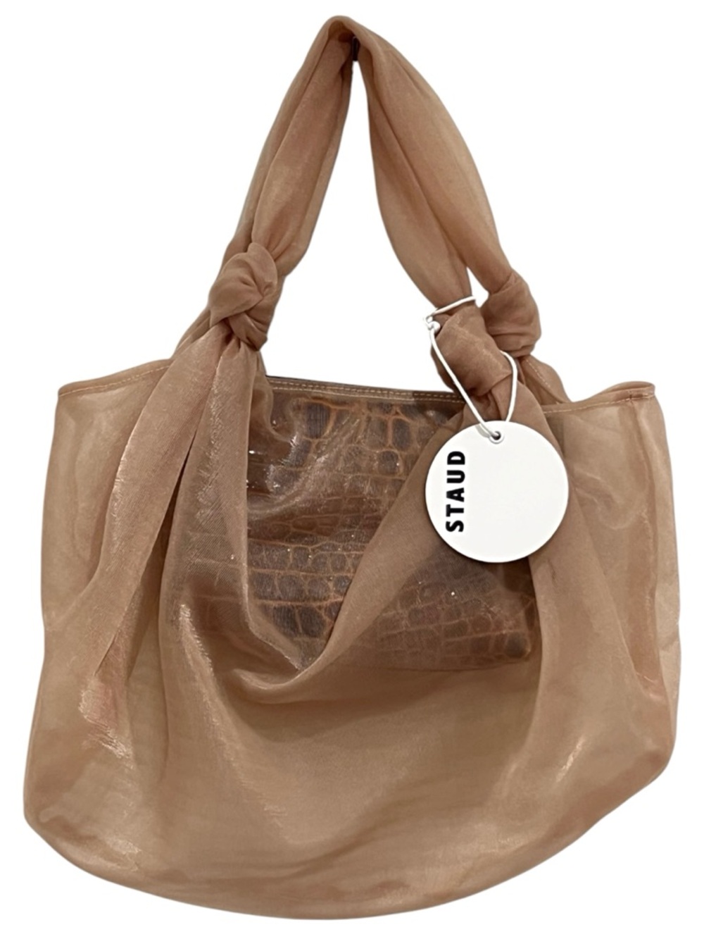 STAUD Mesh Tote Sample Camel Sheer Shoulder Bag w/ Attached Inner Pouch